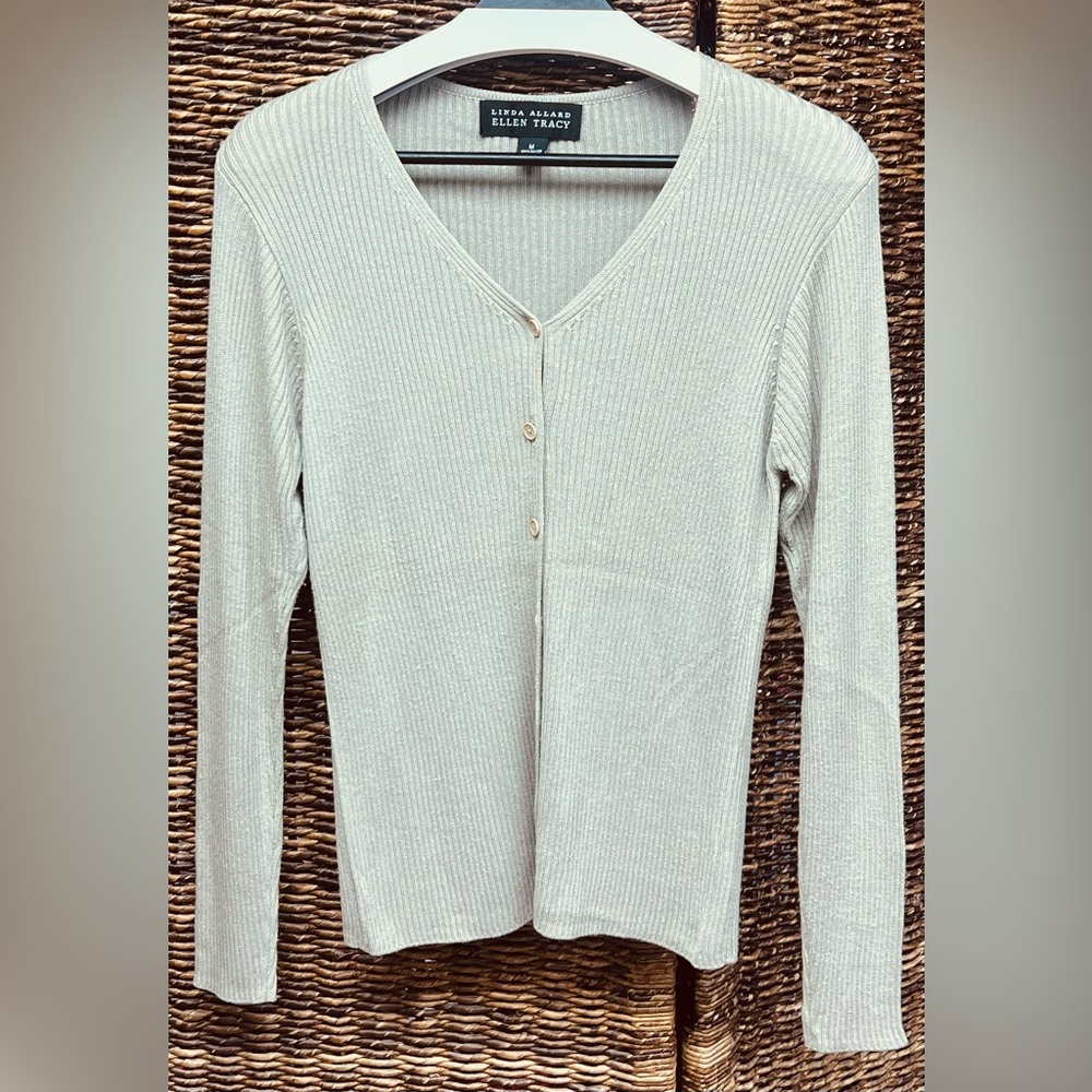 Ellen Tracy/Linda Allard,‎ Cream Ribbed Cardigan, Size: Medium